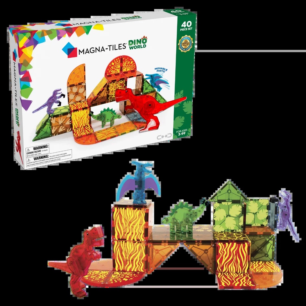 MAGNA-TILES Dino World 40 Piece Magnet Construction Set, the Original Magnetic Building Brand, Child Ages 3+