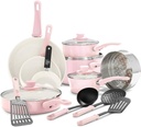 Greenlife Soft Grip 16 Pieces Ceramic Non-Stick Cookware Set - Pink Healthy Cook