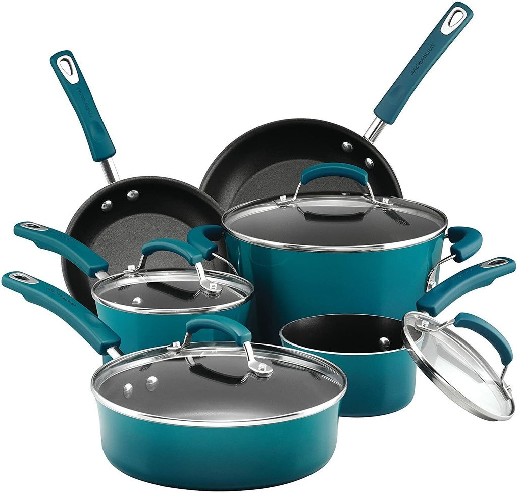 Rachael Ray 17683 10 Piece Hard Porcelain Enamel Nonstick Cookware Set, Large,