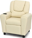 Kids Chair Leather Recliner Sofa W/Cup Holder, Anti-Slip Feet, Adjustable Backrest & Footrest for Kids/Children/Toddlers, 3-12 Age Group, up to 155Lbs, Beige