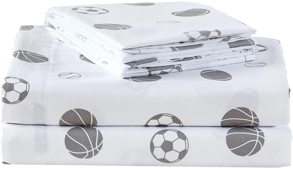 Chezmoi Collection 3-Piece Kids Sports Baseball Basketball Soccer Football Microfiber Sheet Set, Twin Size