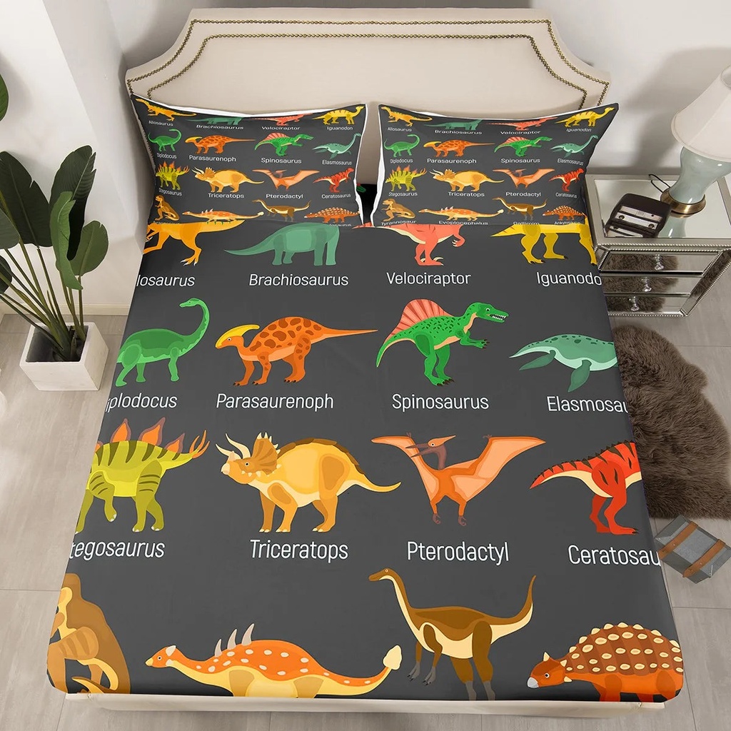YST Kids Fitted Sheet,Dino Bed Sheets Twin for Boys,Set of Ancient Dinosaur Bed Set for Dinosaur Lover,Jungle Animal Bedding Set with 1 Pillowcase Microfiber Soft