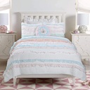 Cozy Line Home Fashions Pink Blue Ruffle Stripe Floral Flower Print Cotton Quilt Bedding Set (Pink/Blue, Twin - 2 Piece)
