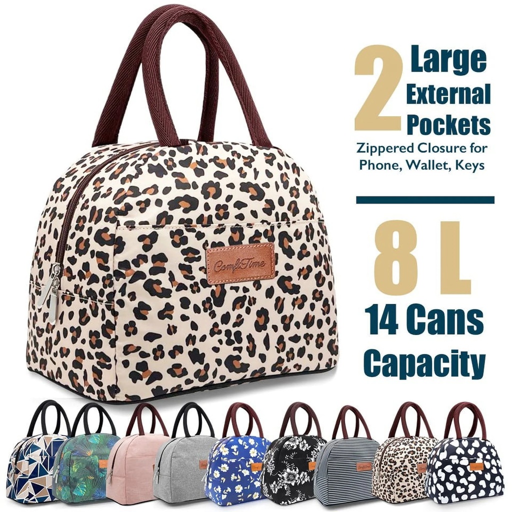 Comfitime Lunch Bag - Insulated Lunch Box for Women, 8L or 14 Cans Large Capacity Cooler Bag for Adults & Teen, Cute Aesthetic Lunch Tote for Work, School, Extra Zippered Pocket for Wallet & Phone