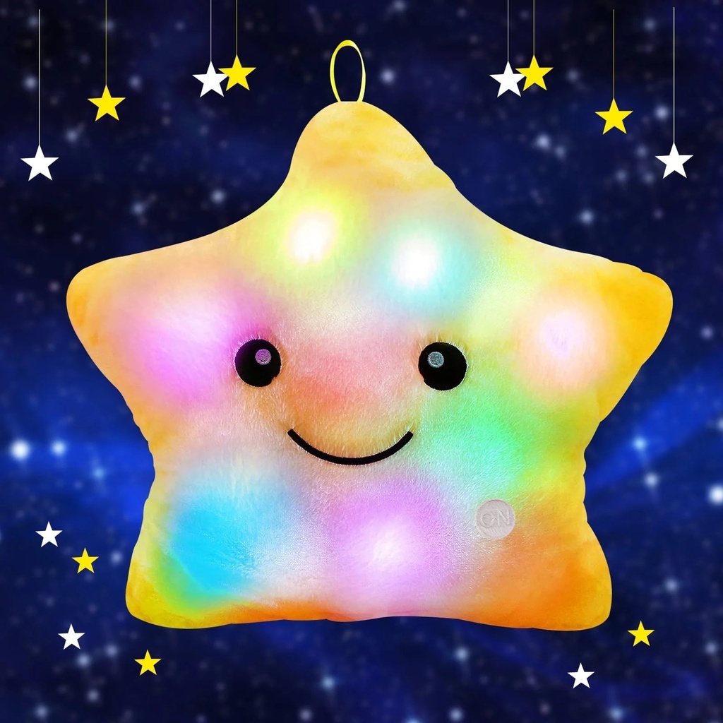 Twinkle Star Plush Pillow, LED Night Light Glowing Cushions, Creative Stuffed Toys Birthday Christmas Gifts for Kids Toddlers, Yellow