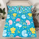 Dinosaur Bedding Set Kids Girls Boys Kawaii Decor,Palm Trees Flowers Cute Rainbow Fitted Sheet,Cartoon Dinosaurs Yellow Blue Pink Dinos Bed Sheets Twin,Jungle Wild Animals Sheets