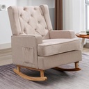 Mjkone Modern Accent Rocking Chair, Upholstered Glider Rocking Chair with High Backrest, Comfy Chair with Decorative Buttons Design, Armchair with Side Pocket for Living Room, Bedroom (Beige)