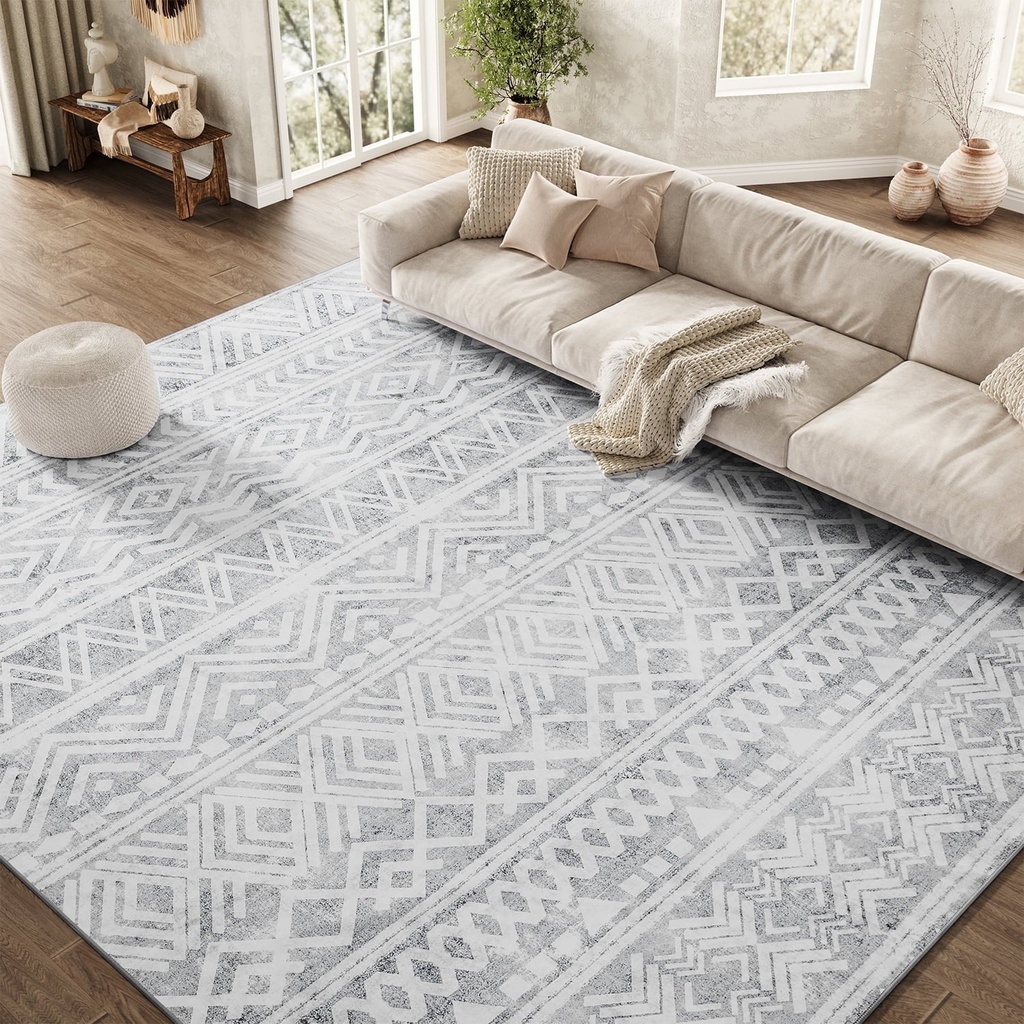 SIXHOME 5'X7' Area Rugs for Living Room Washable Rugs Boho Large Area Rug Modern Geometric Neutral Carpet and Area Rugs for Home Decor Foldable Non Slip Bedroom Rugs Gray