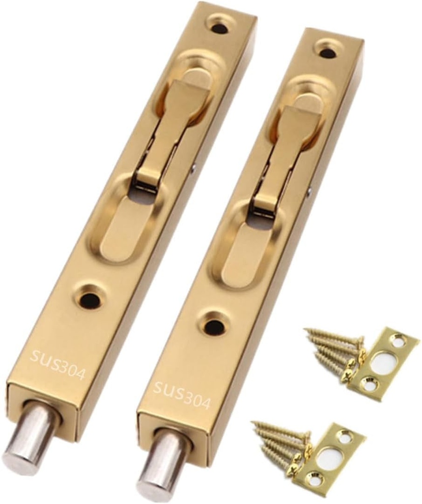 Szhdxsy (2-Pack) Hidden Latch & Bolt 304 Stainless Steel 8 Inch(202Cm) Security Door Bolt Latch, Double Door Lever Action Flush Bolt Latch, French Door Slide Bolt Lock,Golden