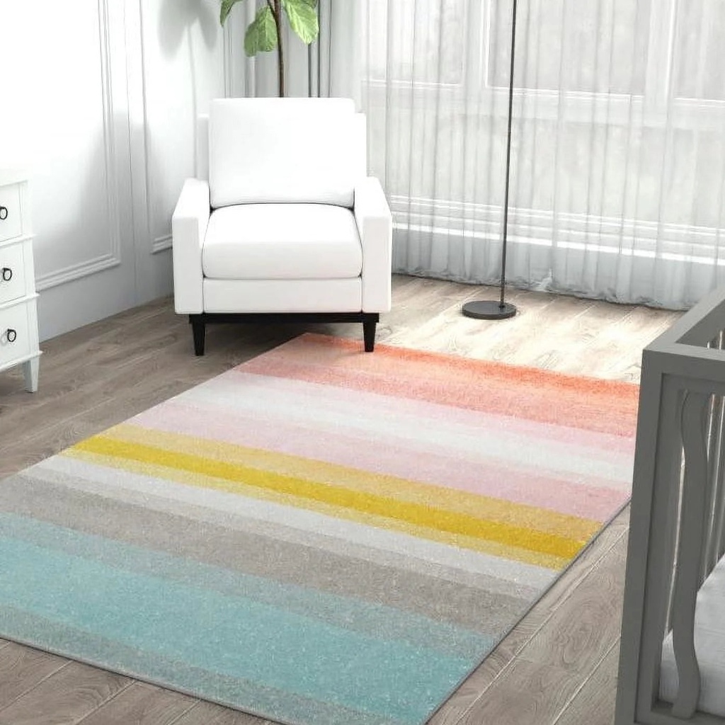 Unique Loom Whimsy Kids Collection Area Rug - Pastel Abstract Rainbow (7' 10" X 10' Rectangle Multi/Ivory) Perfect for Kids Bed Room/Nursery Room/Living Room/Class Room/Play Room