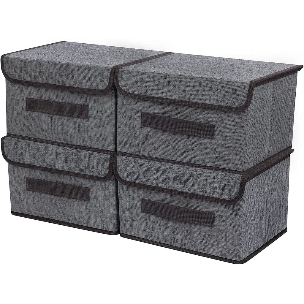 Storage Bins with Lids Set of 4, TRIANU Foldable Storage Boxes with Lids, Storage Baskets Storage Containers Organizers for Toys,Clothes and Books (Grey, Small)