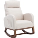 SYNGAR Modern Rocking Chair, Upholstered Fabric Accent Rocker Chair Solid Wood Curved Base High Back Nursery Armchair Single Sofa Chair with Side Pocket for Living Room, Bedroom, Office, Beige
