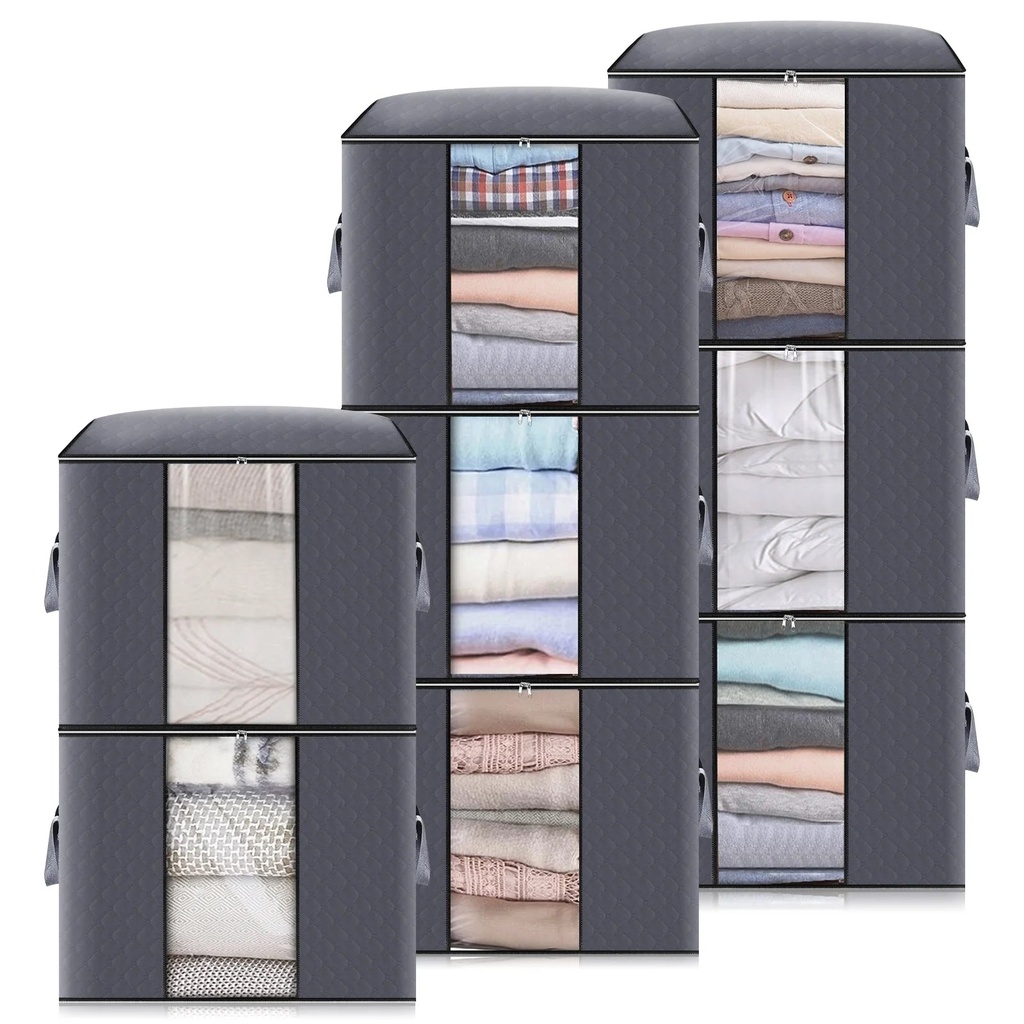 8 Pcs Clothes Storage Bags 90L Closet Organizer Blanket Storage 3 Layer Fabric with Zipper Waterproof Extra Large Capacity Bedding Storage 19*19*14 Inches