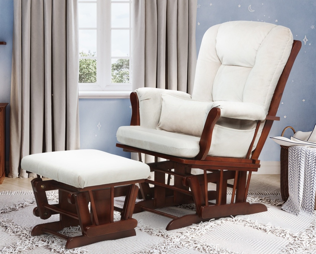 AFG Alice Glider and Ottoman with Pillow, Espresso Finish with Beige Cushions