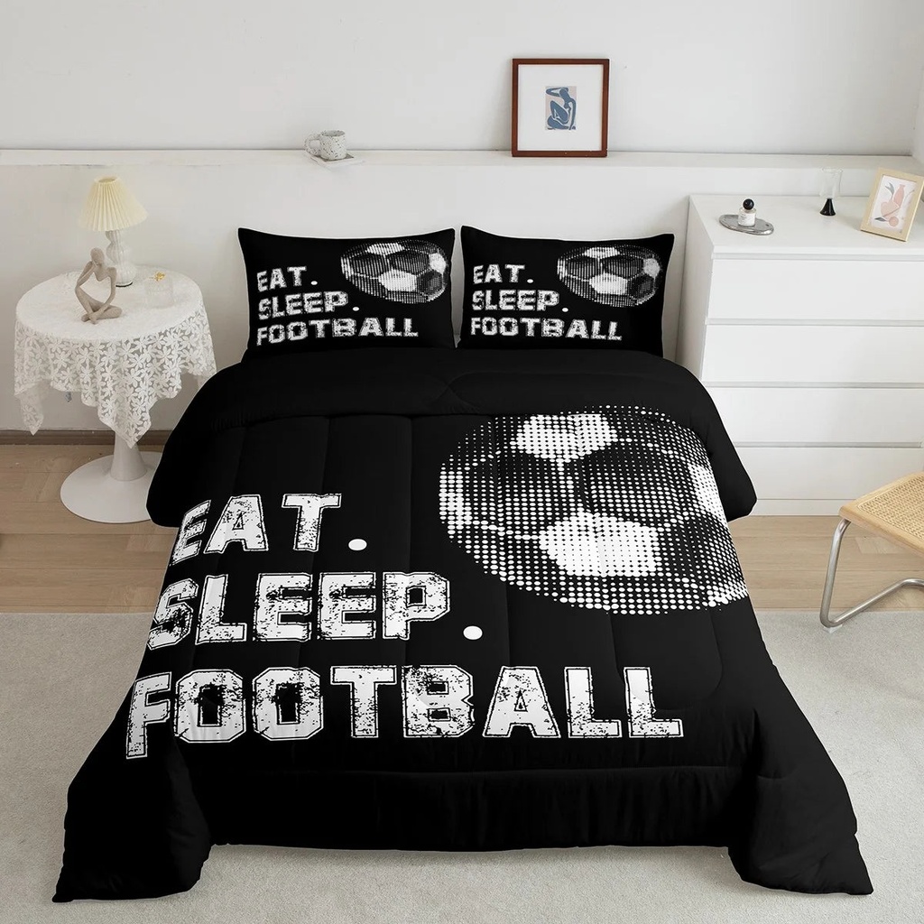 YST Football Theme Bedding Comforter Sets Twin Size, Boys Soccer Pattern Bedding Eat Sleep Football Print Comforter Set for Kids Youth Teenagers, Sports Game Quilt with 1 Pillowcase