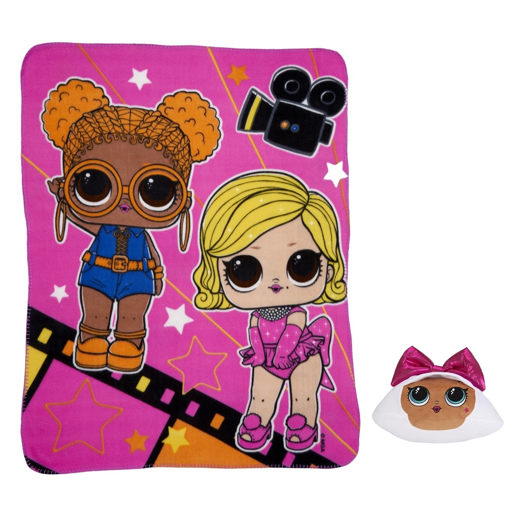LOL Surprise Kids Diva Hugger Pillow and Fleece Throw Gift Set, 2-Piece, Pink, MGA