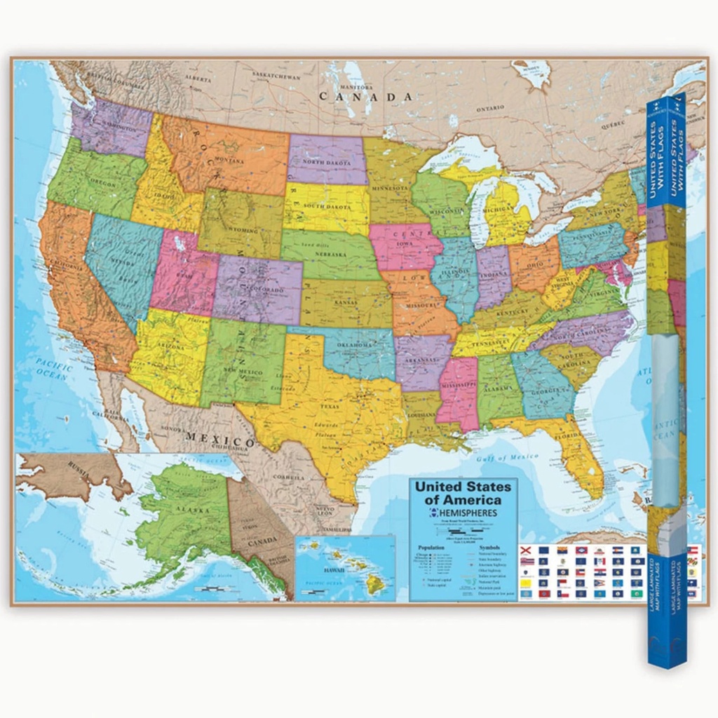 Hemispheres Blue Ocean Series USA Laminated Wall Map, 38" X 48"