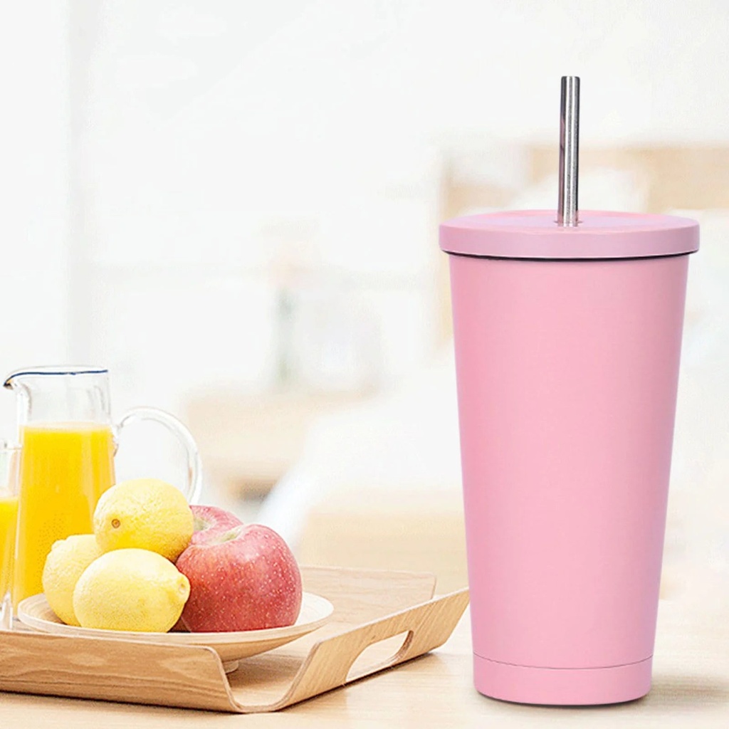 Oneshit Fashionable Stainless Steel Straw Cup Coffee Cup 500Ml Large Capacity Vacuum Portable Insulation Gift Cup Cups Clearance