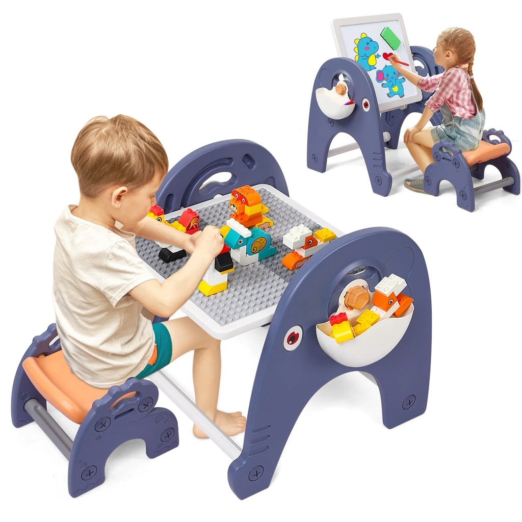 Children'S Multifunctional Building Block Table,Toddler Table and Chairs with Drawing Board,Kids Activity Table Come， Multi-Activity Table and Chair Set with Dry-Erase Board