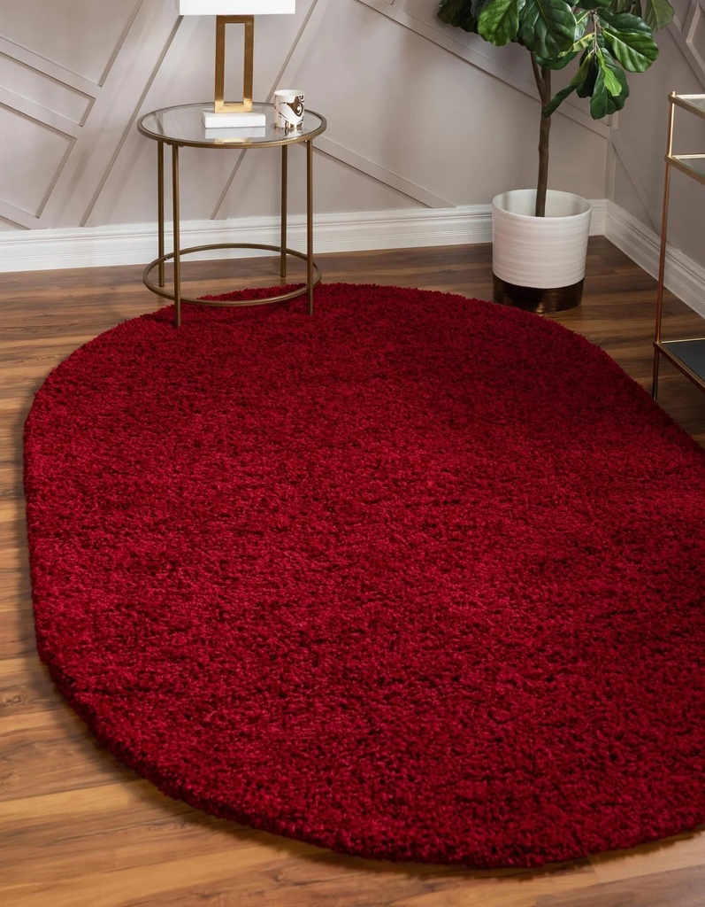Unique Loom Solid Shag Collection Area Rug (3' 3" X 5' 3" Oval Cherry Red)