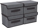 Trianu 4 Pack Collapsible Storage Boxes with Lids Fabric Foldable Storage Bins Organizer Containers Baskets with Lid for Home Bedroom Closet Office, Gray, Small