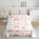 YST Kids Rainbow Comforter Set Twin, Cloud Raindrop Quilt for Girls Boys Women Bedroom, Hand Drawn Rainbow Bedding Set Sun Stars Iridescent Duvet Insert, 1 Comforter 1 Pillow Case, Pink
