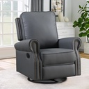 Muumblus Swivel Rocker Recliner for Adult, Faux Leather Upholstered Glider Rocking Chair for Living Room, Gray