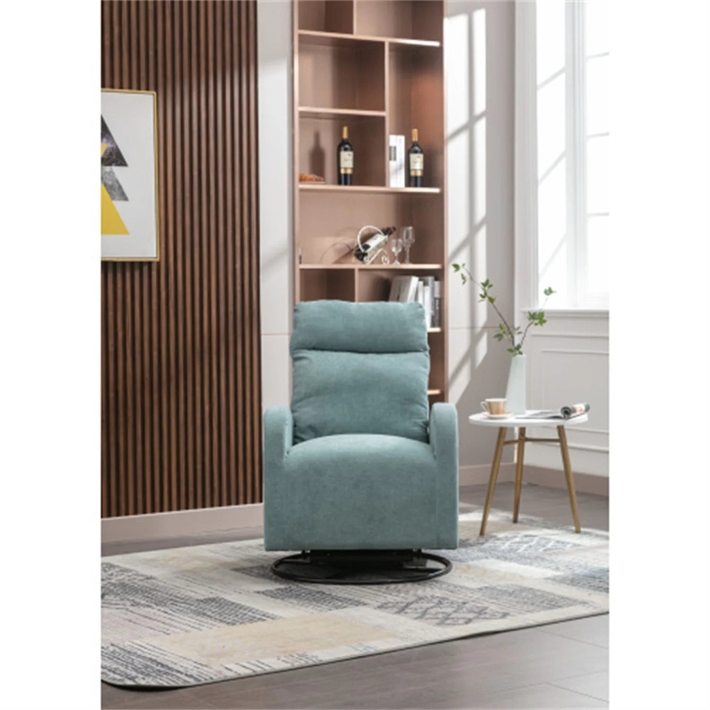 Swivel Glider Rocking Chair, Modern Upholstered Nursery Glider Rocker with Metal Base, Lumbar Pillow & Side Pocket Comfy High Back Armchair Single Sofa Chair Recliner for Living Room, Light Blue