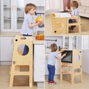 4-In-1 Study Tower with Chalkboard for Learning, Montessori Style Kitchen Step Stool Toddlers Folding Desk Table and Chair Set for Kids 1- 6Years Ideal Helper