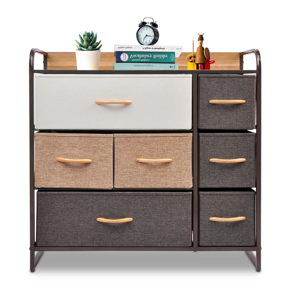 Bigroof Fabric Dresser Storage- Storage Tower with Large Capacity for Bedroom, Living Room & Closets - Steel Frame Wooden Top with Fabric Bins for Clothing Blankets Plush Toy