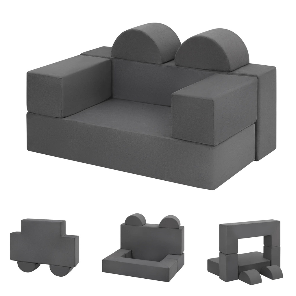 Kids Sofa Couch 6-Pieces, Multifunctional Play Couch Sofa for Kids, Modular Toddler Couch for Playroom, Gift for Kids, Gray