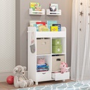 Riverridge Kids Book Nook Cubby Toy and Art Storage Cabinet with Bookshelf, Drawers, and Hooks - White with 2 10" Floating Bookshelves