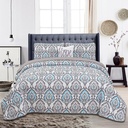 Hannah Linen Queen Quilt Set - Microfiber 4 Piece Quilt with 1 Shams and 2 Decorative Pillow (Queen, Dark Grey Azita)