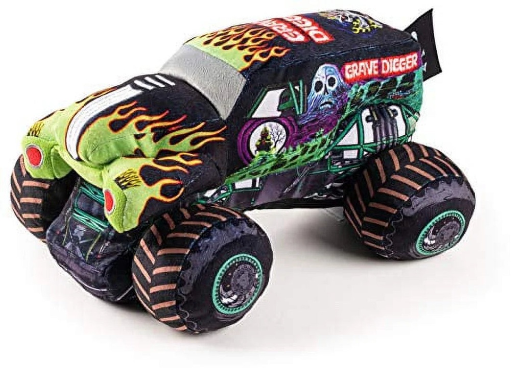 Monster Jam Grave Digger Green Flames Black 12.5 Inch Pillow Buddy, 100% Microfiber, Kids Bedding