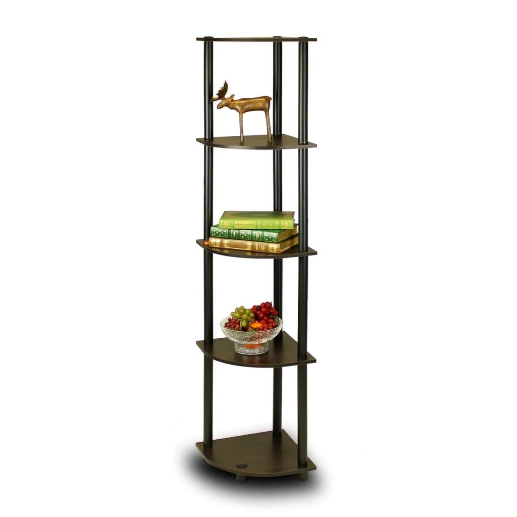 Furinno Turn-N-Tube 5 Tier Corner Display Rack Multipurpose Shelving Unit, Espresso & Black - 57.7 X 11.6 X 11.6 In.
