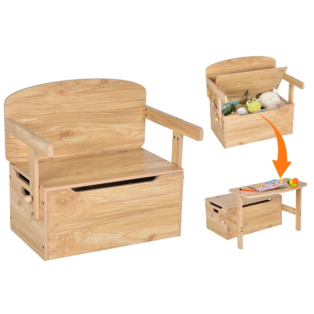 Costway 3-In-1 Kids Convertible Bench Toy Storage Box Wooden Activity Table & Chair Set