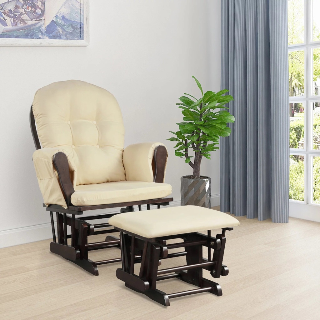 Gymax Relax Rocker Rocking Chair Glider Baby Nursery & Ottoman Set W/ Cushion Beige