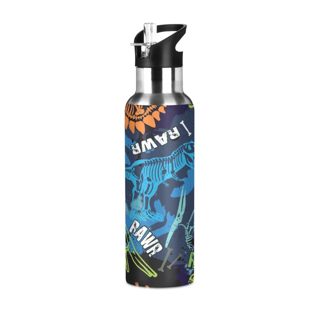 Stainless Steel Water Bottle Cool Dinosaur T-Rex with Straw Lid Vacuum Insulated Keeps Hot and Cold Leak Proof Flask Jug for Gym Travel Sports Cycling Outdoor 20 OZ