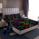 Black Cat Sheet Set, Kawaii Cartoon Cat Twin Sheets Kids Bed Sheets, Neon Glowing Kitten Bed Set Bedroom Decor, Gradient Line Cute Cat Top Sheet, 1 Flat Sheet & Fitted Sheet & 1 Pillow Case, Black