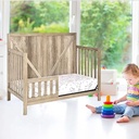 MIDODO 4-In-1 Convertible Crib in Chestnut, Natural Wood Baby Crib Easy to Assemble Crib and Changer