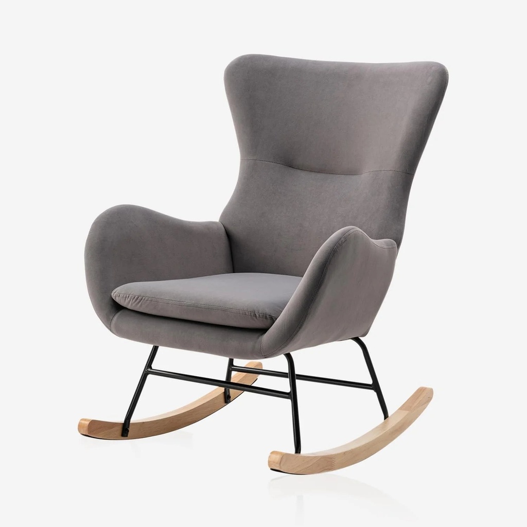 Velvet Rocking Chair Nursery, Upholstered Rocking Chairs with High Backrest and Armrests, Small Glider Chair for Nursery, Living Room, Bedroom (Grey)