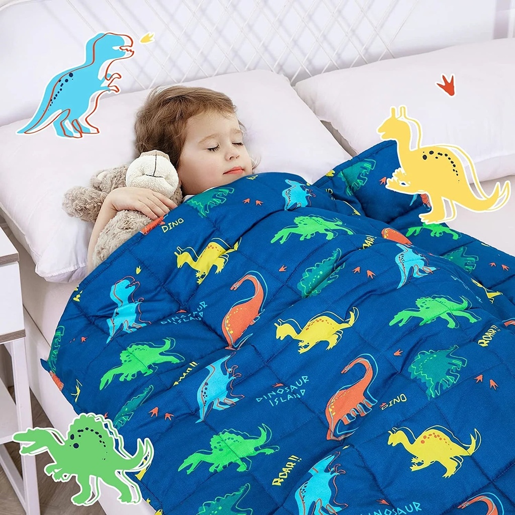 Sivio Weighted Blanket 3 Lbs for Kids, Cooling Heavy Blanket for Perfect Sleep, Soft Breathable Throw, Blue Dinasour, 36" X 48"
