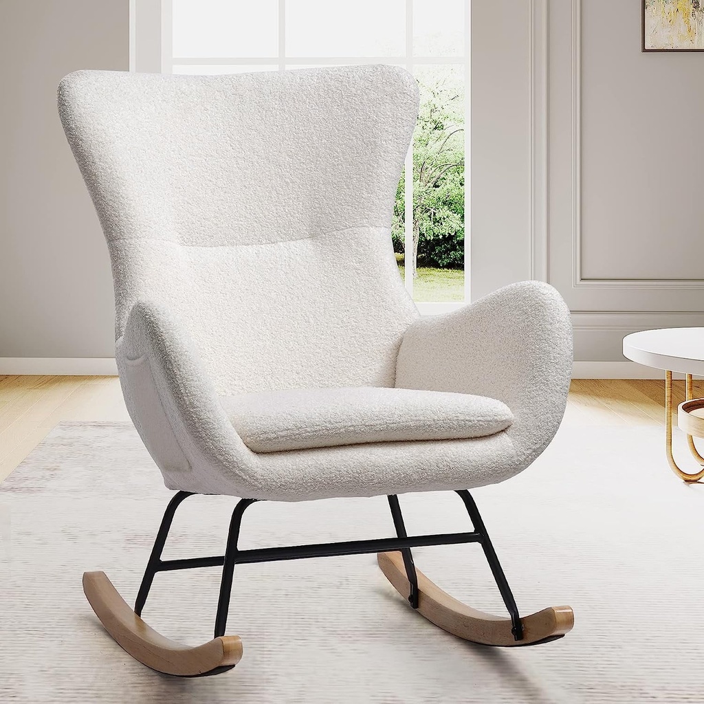 Tolead Teddy Upholstered Accent Nursery Rocking Chair with Side Pocket, Comfortable, Recliner, Beige