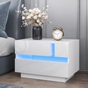 Hommpa High Gloss LED Nightstand Modern Bedside Table with 2 Drawers White Night Stand Side Table for Bedroom