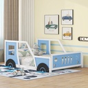 Euroco Car-Shaped Full Size Wood Platform Bed for Kids’ Bedroom, Solid Car Bed for Kids Gift, Low Profile Floor Bed, Blue