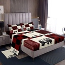 Rustic Lodge Bear Moose Deer Sheet Set Twin,Patchwork Red Black Buffalo Check Plaid Bed Sheets Set Farmhouse Hunting Woodland Animal Bedding,Camping Cabin Fitted Sheet + Flat Sheet + 1 Pillow Case