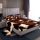 YST Cow Print Sheets Boys Brown Highland Cow Sheet Set 3Pcs for Girls Kids Youth, Hexagon Honeycomb Modern Twin Bed Sheets Set Cowhide Rustic Fitted Sheet + Top Sheet + 1 Pillowcase