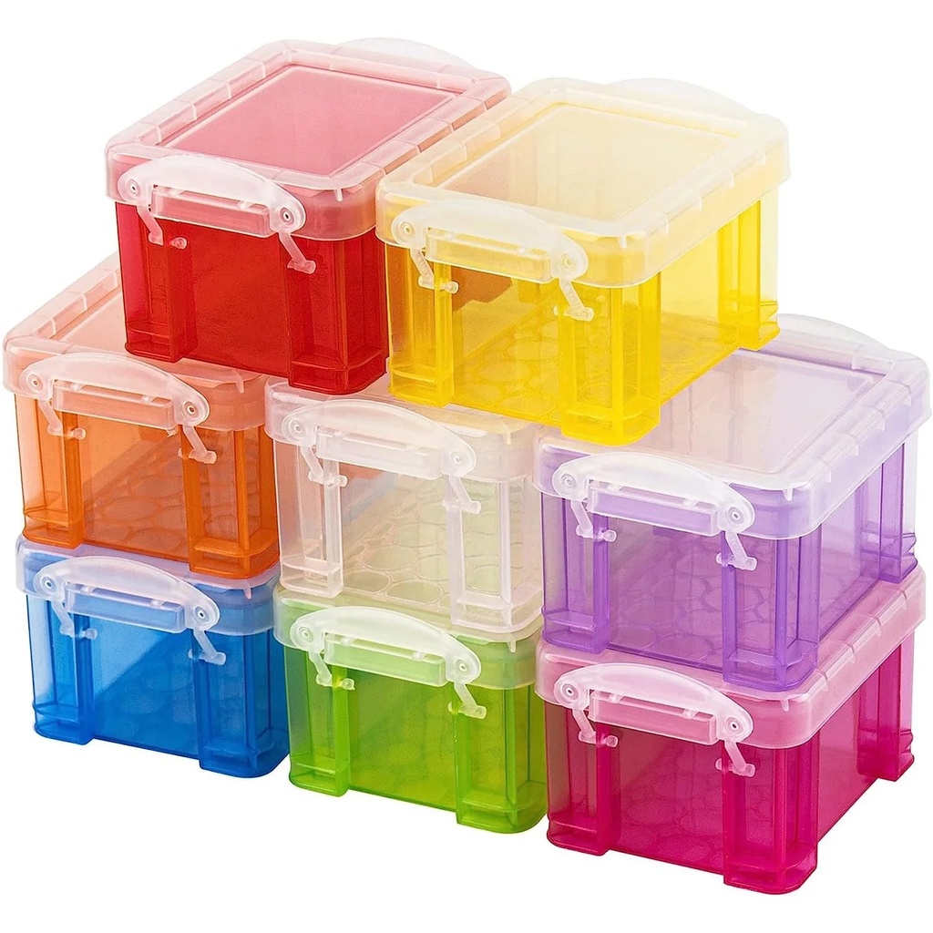 SPECOOL Cute Small Plastic Box, Stackable Mini Plastic Storage Box with Lid, 8 Kinds of Macaron Color Plastic Organizer Container for Jewelry Beads Small Crafts Items Accessories - 8 Pack
