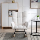 Rocking Chair Nursery, Teddy Fleece Upholstered Rocking Chairs with High Backrest and Armrests, Small Glider Chair for Nursery, Living Room, Bedroom (White)