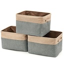 Ezoware Set of 3 Large Canvas Fabric Tweed Storage Organizer Cube Set with Handles - 15 L X 10.5 W X 9.4 H